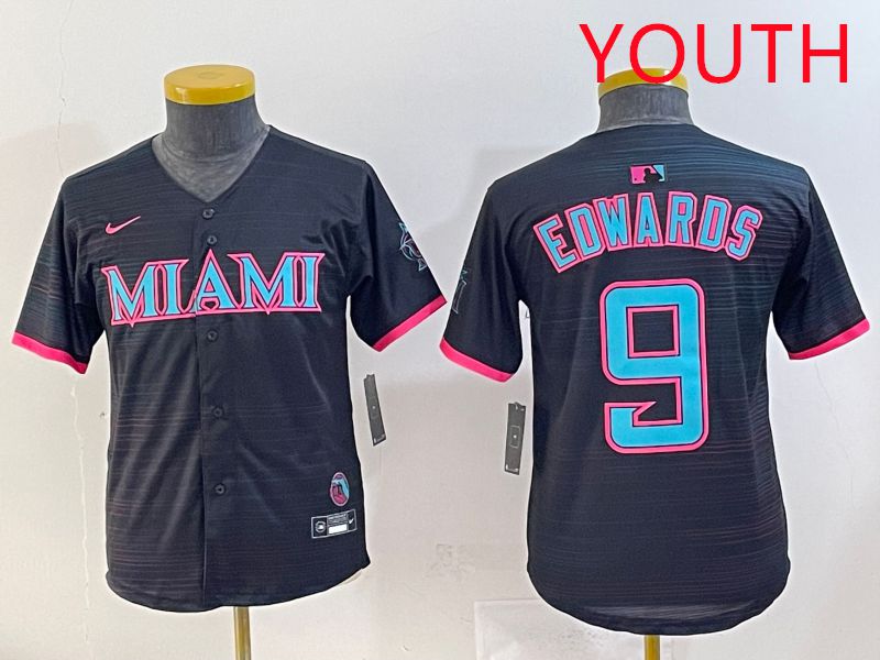 Youth 2025 Miami Marlins #9 Edwards Black Joint Name Nike MLB Jersey style 1->youth mlb jersey->Youth Jersey